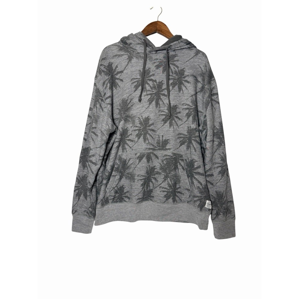 Express Hoodie Mens Medium Gray Palm Tree Print Tropical Fleece Sweatshirt‎